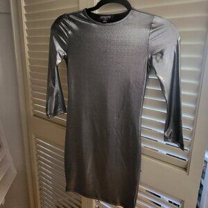 Urban Planet Long Sleeve Metallic Silver Mini Dress XS